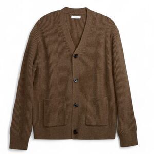 Italic Wool Cashmere Ribbed V-Neck Cardigan – Men's Size Small (Pecan)